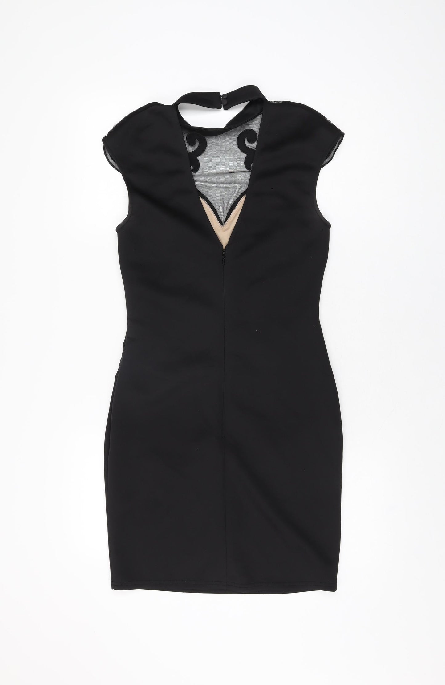 Lipsy Womens Black Geometric Polyester Bodycon Size 10 Round Neck Zip