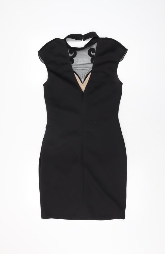 Lipsy Womens Black Geometric Polyester Bodycon Size 10 Round Neck Zip