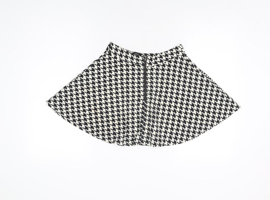 FOREVER 21 Womens White Geometric Polyester Mini Skirt Size S Zip - Houndstooth