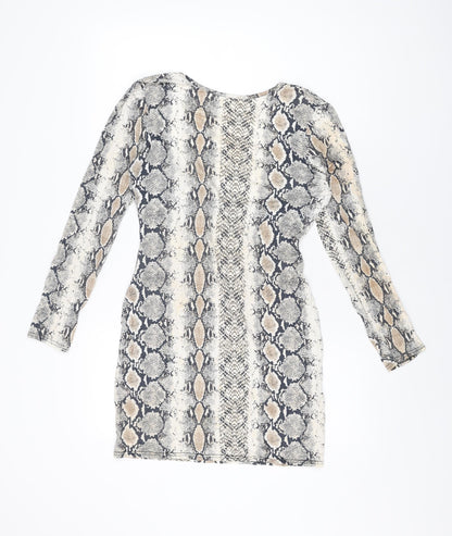 Missguided Womens Beige Animal Print Viscose Bodycon Size 14 Round Neck Pullover