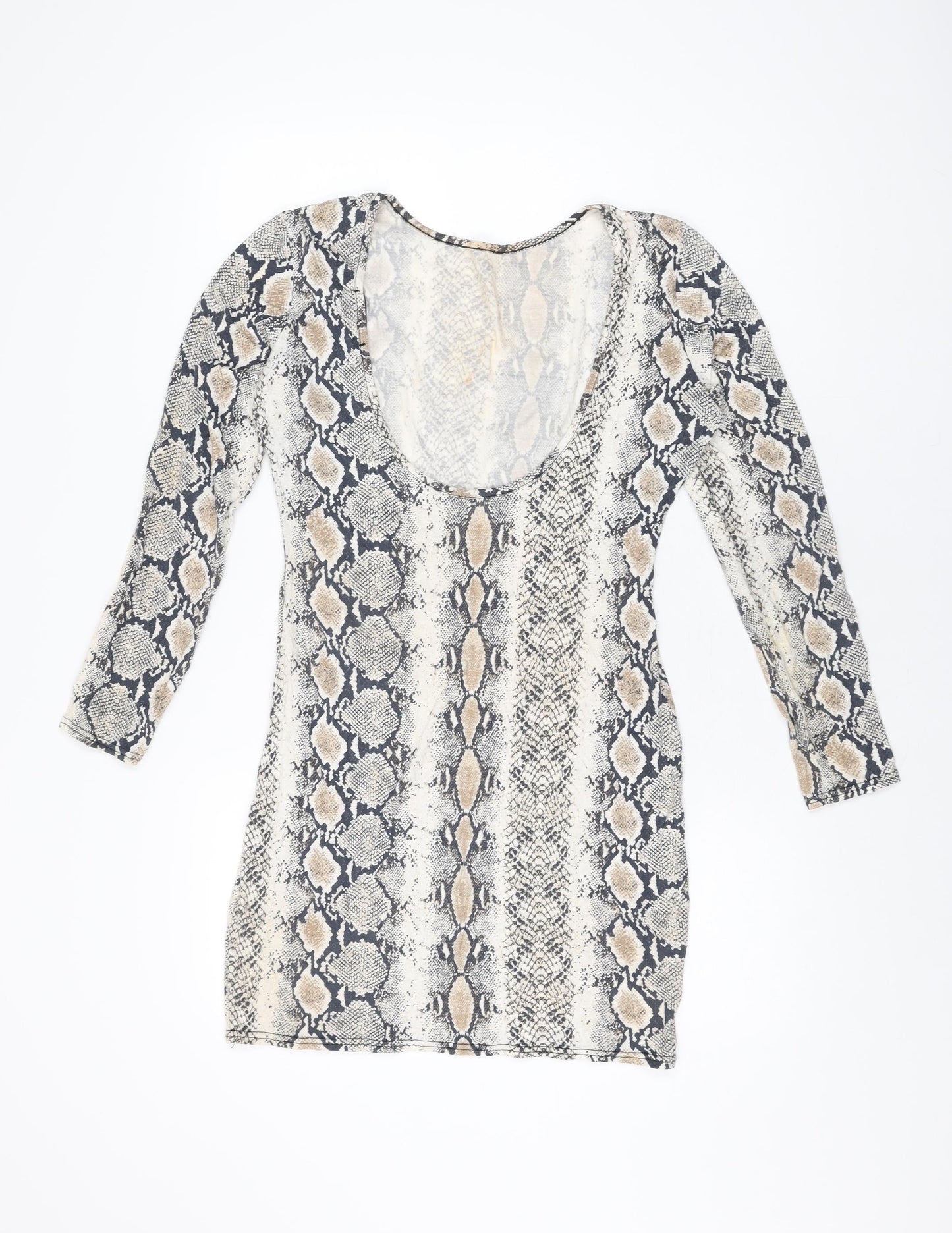 Missguided Womens Beige Animal Print Viscose Bodycon Size 14 Round Neck Pullover