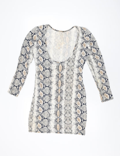 Missguided Womens Beige Animal Print Viscose Bodycon Size 14 Round Neck Pullover