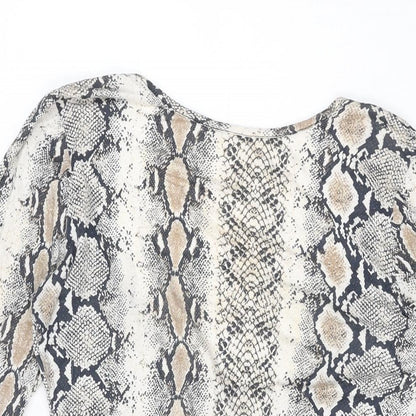 Missguided Womens Beige Animal Print Viscose Bodycon Size 14 Round Neck Pullover