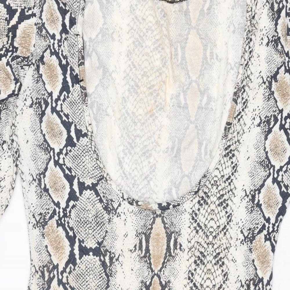 Missguided Womens Beige Animal Print Viscose Bodycon Size 14 Round Neck Pullover