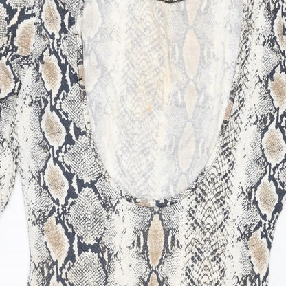 Missguided Womens Beige Animal Print Viscose Bodycon Size 14 Round Neck Pullover
