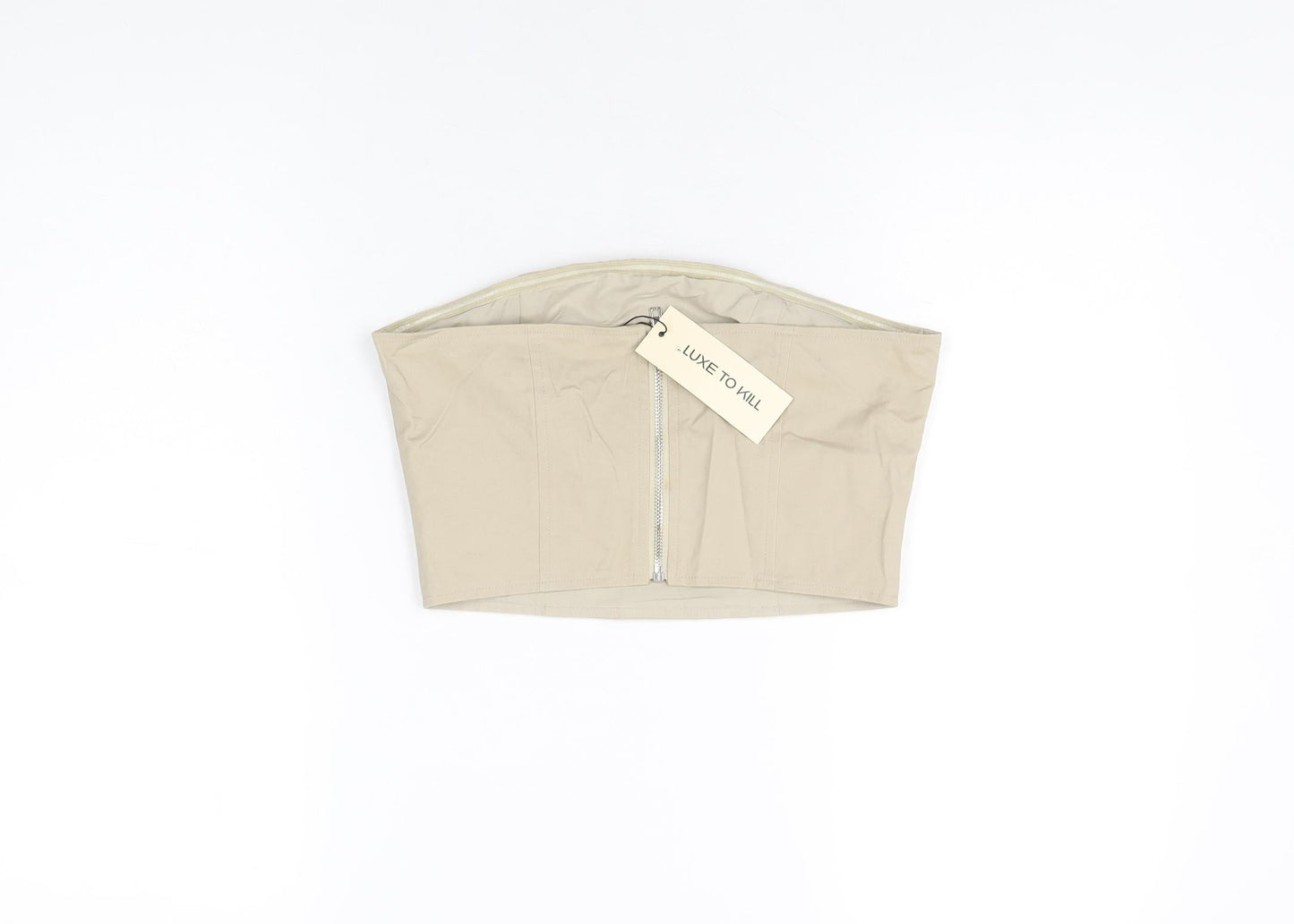 Luxe To Kill Womens Beige Cotton Cropped T-Shirt Size 8 Off the Shoulder