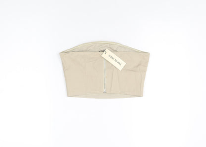 Luxe To Kill Womens Beige Cotton Cropped T-Shirt Size 8 Off the Shoulder