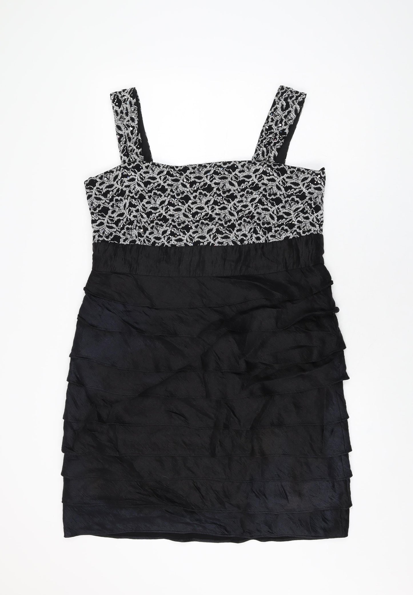 R&M Richards Womens Black Geometric Polyester Mini Size 18 Square Neck Zip