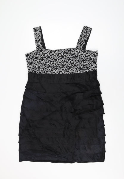 R&M Richards Womens Black Geometric Polyester Mini Size 18 Square Neck Zip