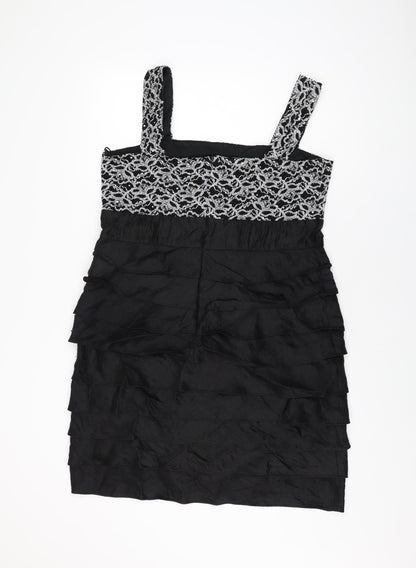 R&M Richards Womens Black Geometric Polyester Mini Size 18 Square Neck Zip