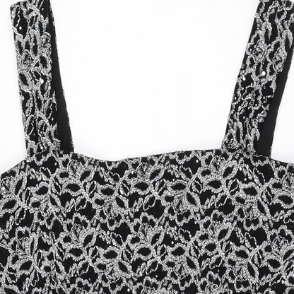 R&M Richards Womens Black Geometric Polyester Mini Size 18 Square Neck Zip