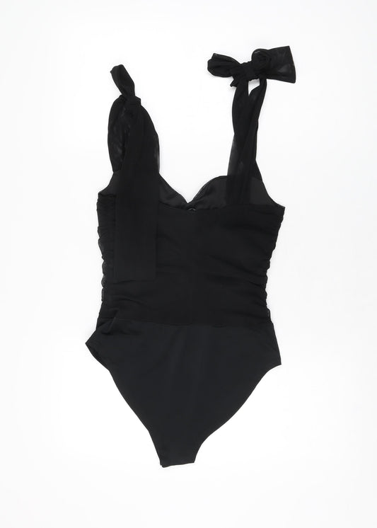 Quiz Womens Black Polyester Bodysuit One-Piece Size 10 Snap