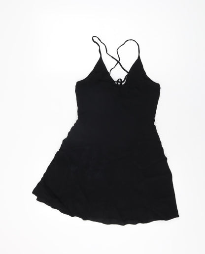 FOREVER 21 Womens Black Polyester Mini Size S V-Neck Zip