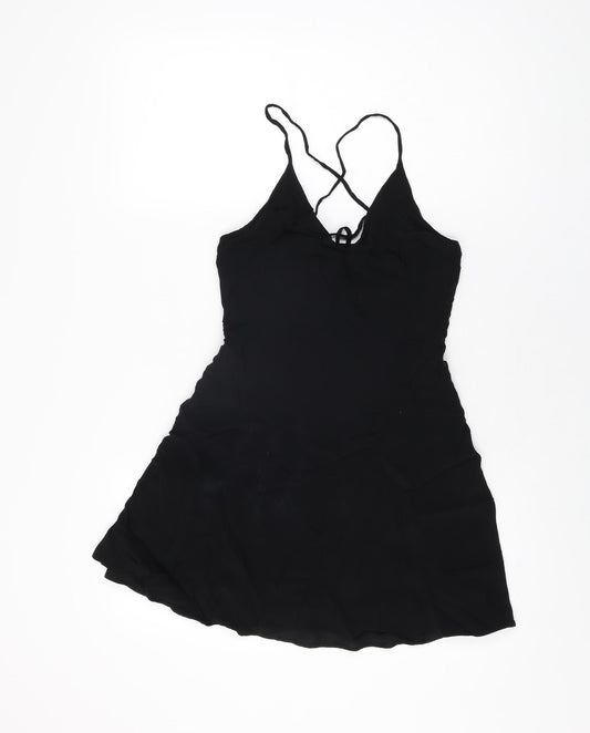 FOREVER 21 Womens Black Polyester Mini Size S V-Neck Zip