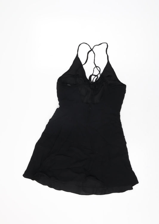 FOREVER 21 Womens Black Polyester Mini Size S V-Neck Zip