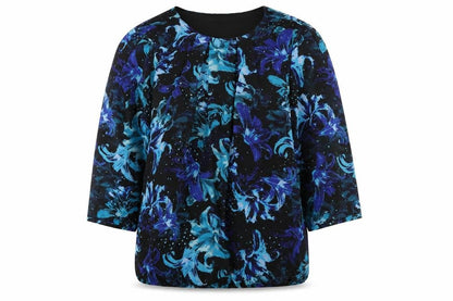 Bonmarché Womens Black Floral Polyester Basic Blouse Size 16 Round Neck