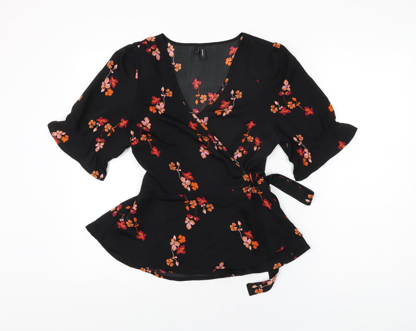 Womens UK Size M VERO MODA Black Wrap Blouse
