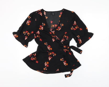 Womens UK Size M VERO MODA Black Wrap Blouse
