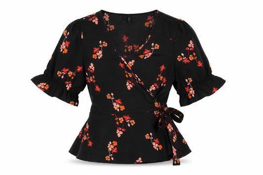Womens UK Size M VERO MODA Black Wrap Blouse