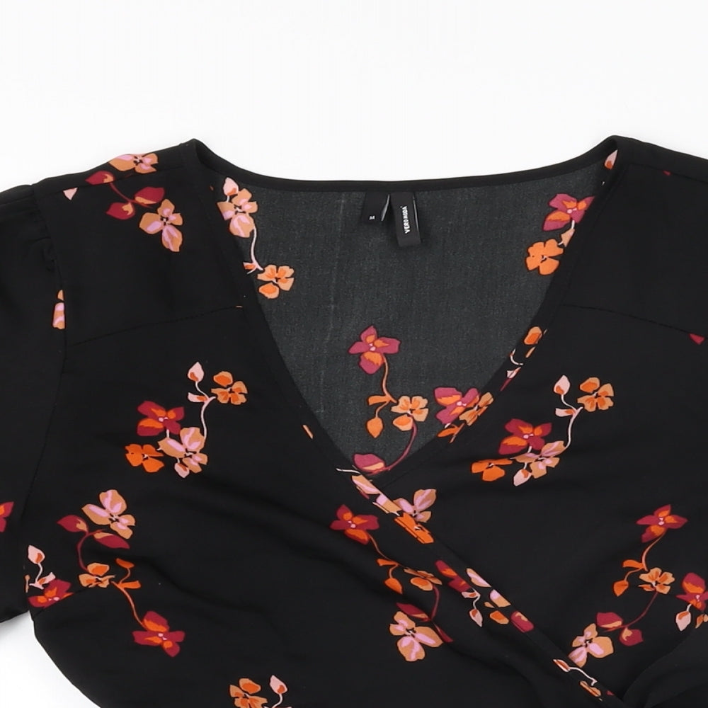 Womens UK Size M VERO MODA Black Wrap Blouse