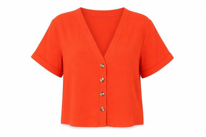 Womens UK Size 10 New Look Red Basic Button-Up