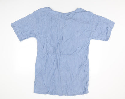 Zara Womens Blue Cotton Shift Size S V-Neck Pullover