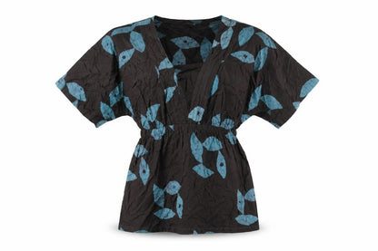 Global Mamas Womens Brown Geometric Cotton Basic T-Shirt Size S V-Neck