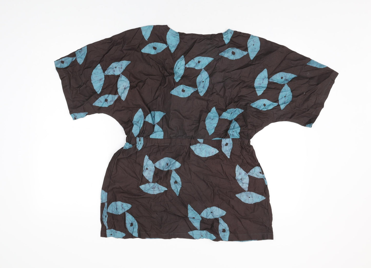 Global Mamas Womens Brown Geometric Cotton Basic T-Shirt Size S V-Neck