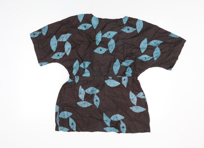 Global Mamas Womens Brown Geometric Cotton Basic T-Shirt Size S V-Neck