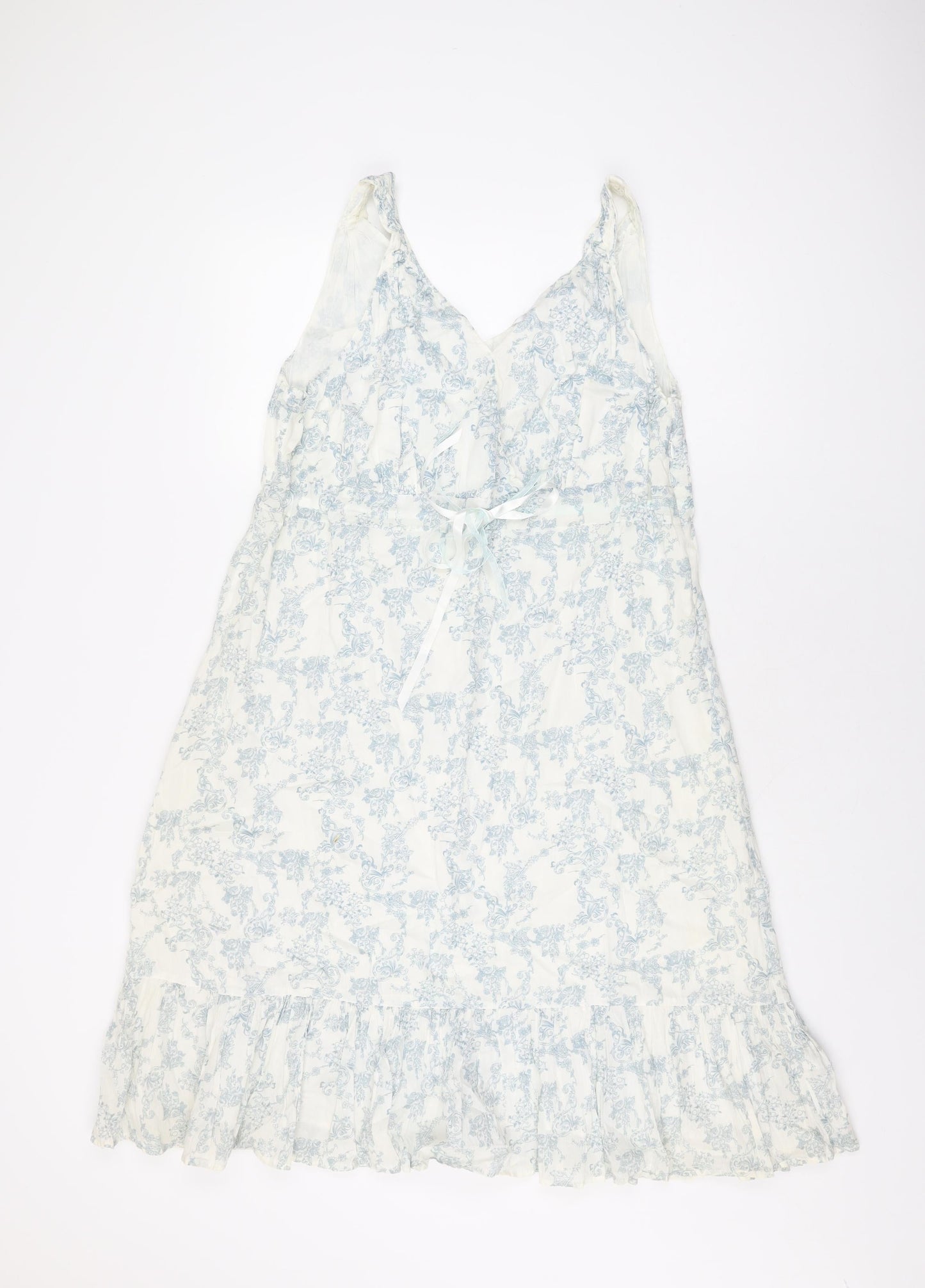 BHS Womens White Floral Cotton Shift Size 18 V-Neck Drawstring