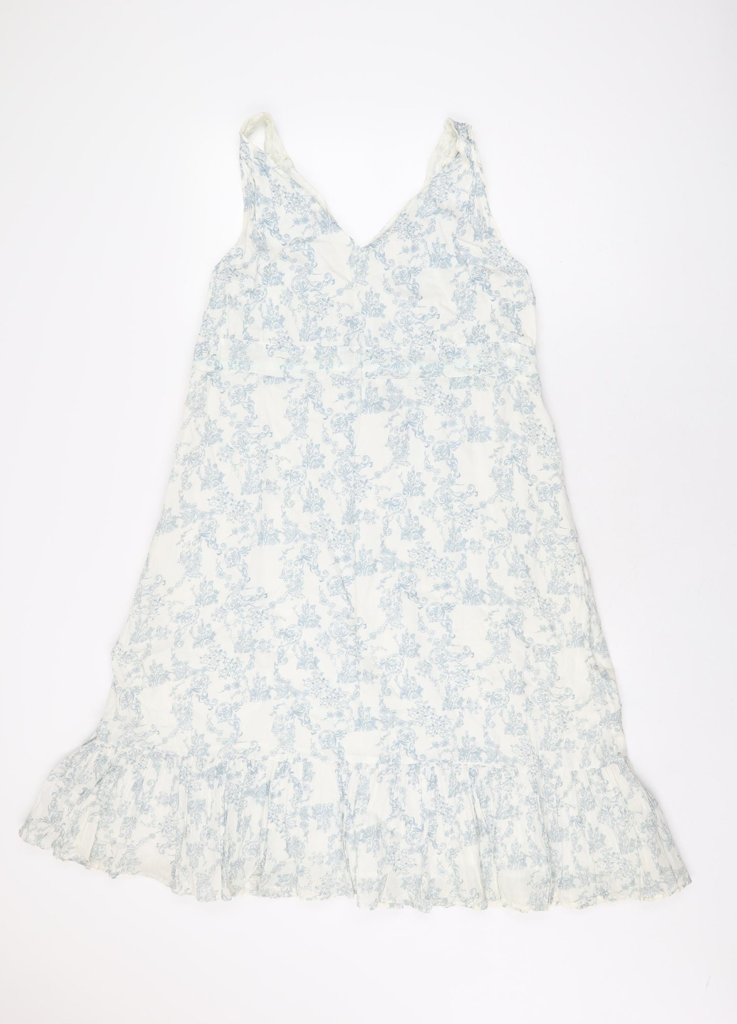 BHS Womens White Floral Cotton Shift Size 18 V-Neck Drawstring