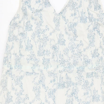 BHS Womens White Floral Cotton Shift Size 18 V-Neck Drawstring