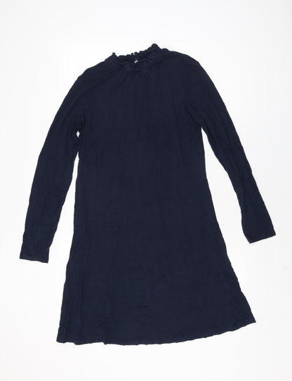 Marks and Spencer Womens Blue Viscose Shift Size 12 High Neck Button