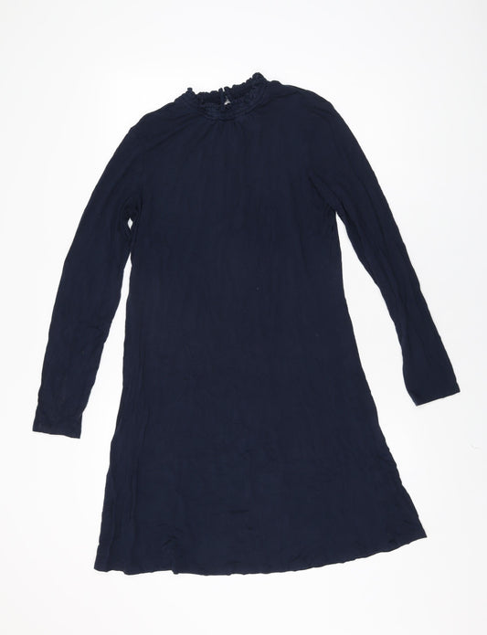 Marks and Spencer Womens Blue Viscose Shift Size 12 High Neck Button