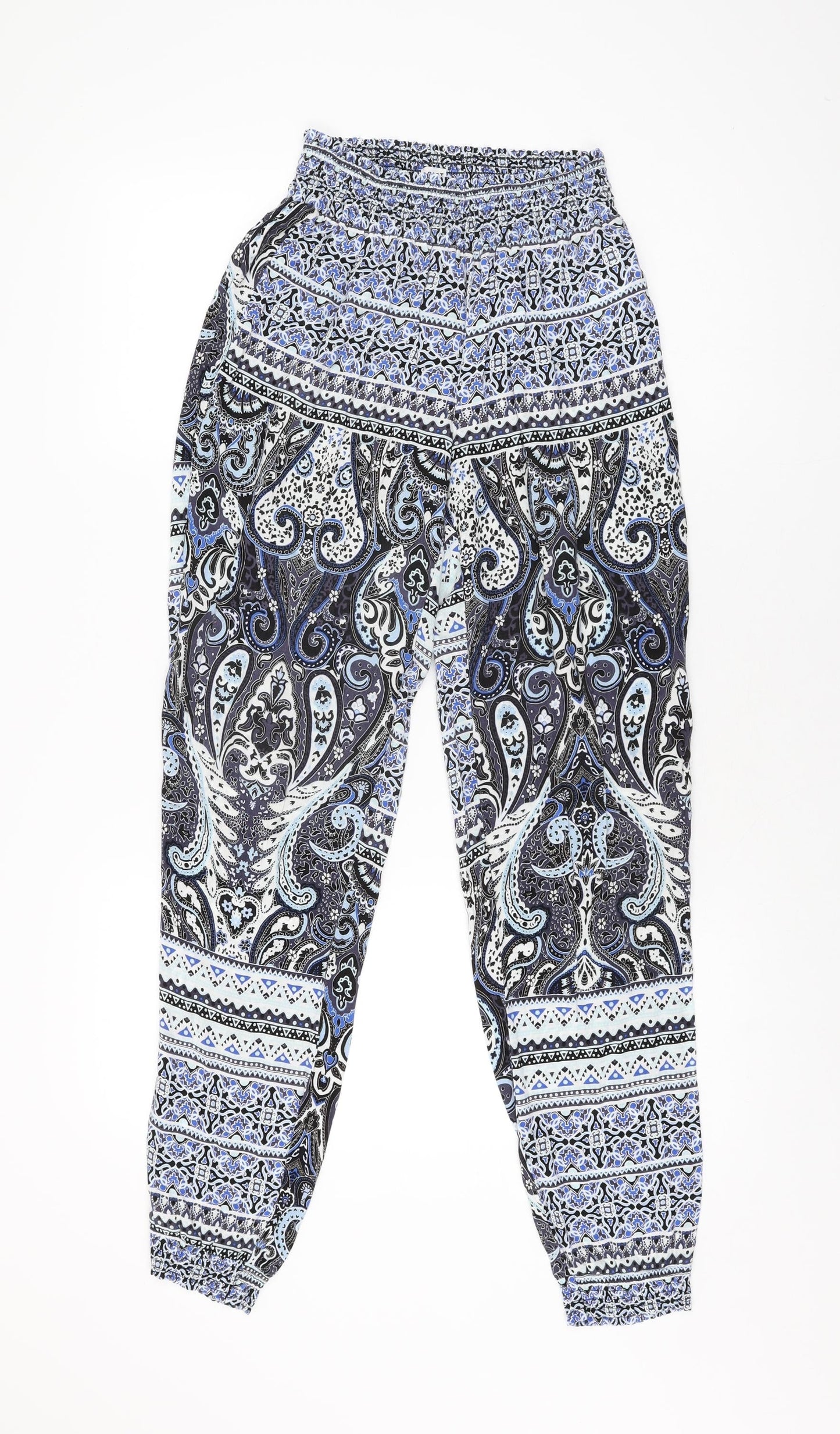 Saint Tropez Womens Blue Geometric Polyester Trousers Size S L30 in Regular