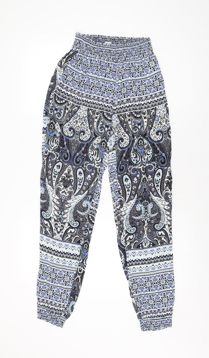Saint Tropez Womens Blue Geometric Polyester Trousers Size S L30 in Regular