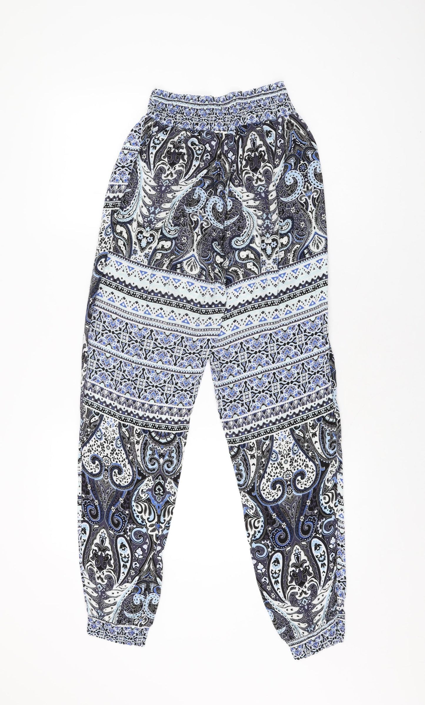 Saint Tropez Womens Blue Geometric Polyester Trousers Size S L30 in Regular