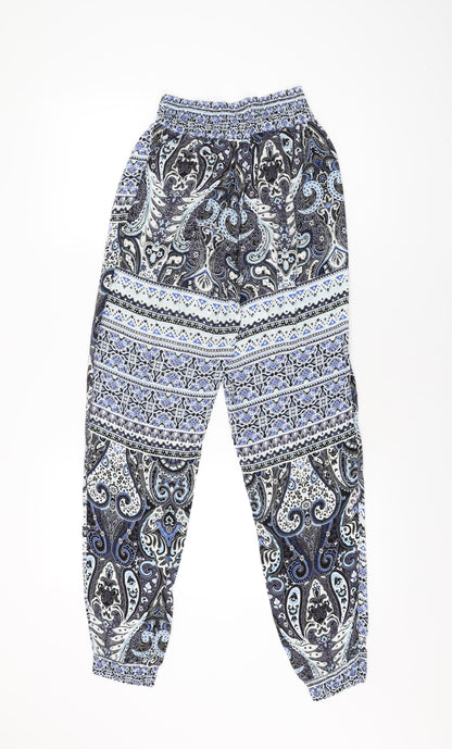 Saint Tropez Womens Blue Geometric Polyester Trousers Size S L30 in Regular