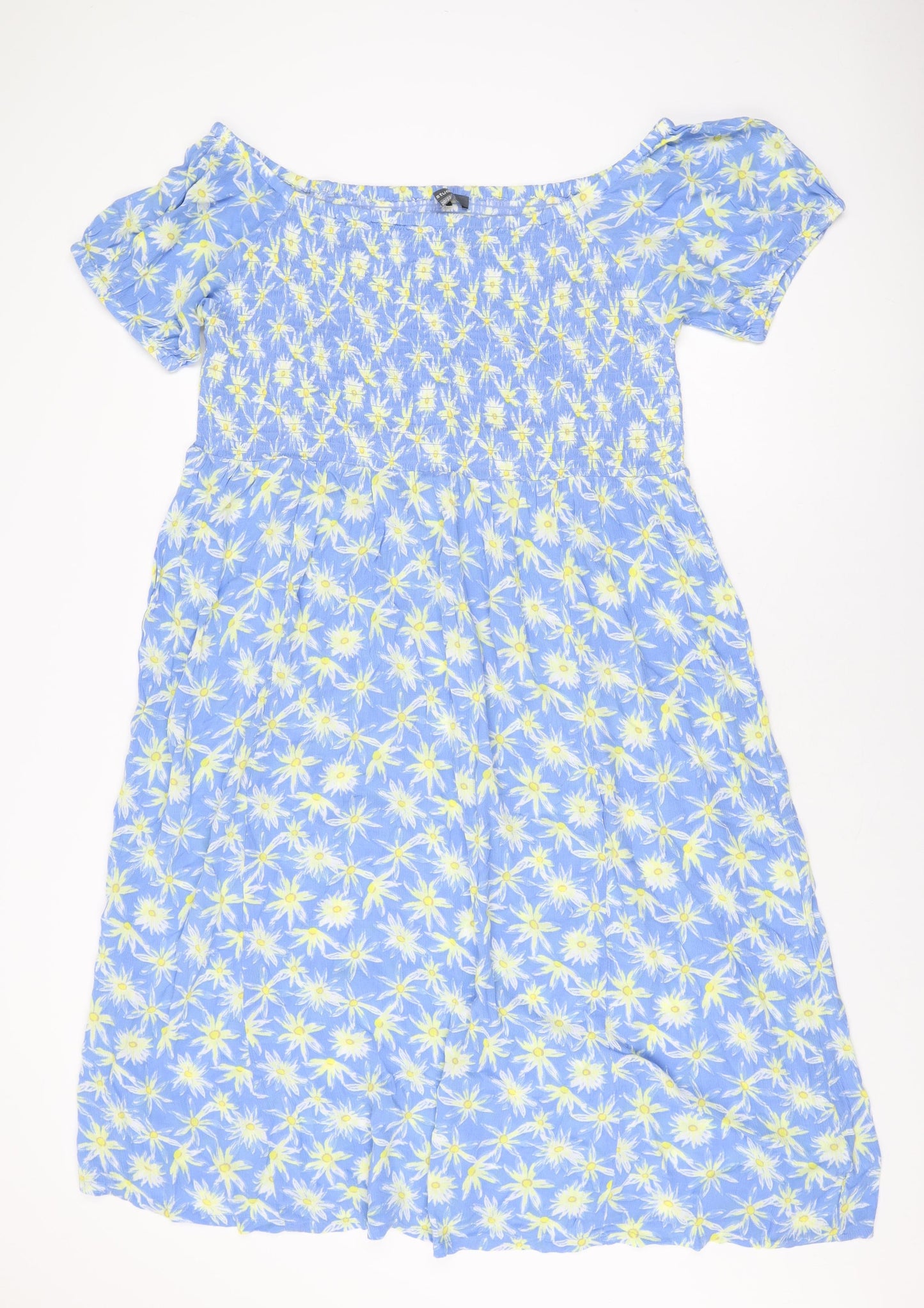 Studio Womens Blue Floral Viscose A-Line Size 20 Off the Shoulder Pullover - Size 20/22