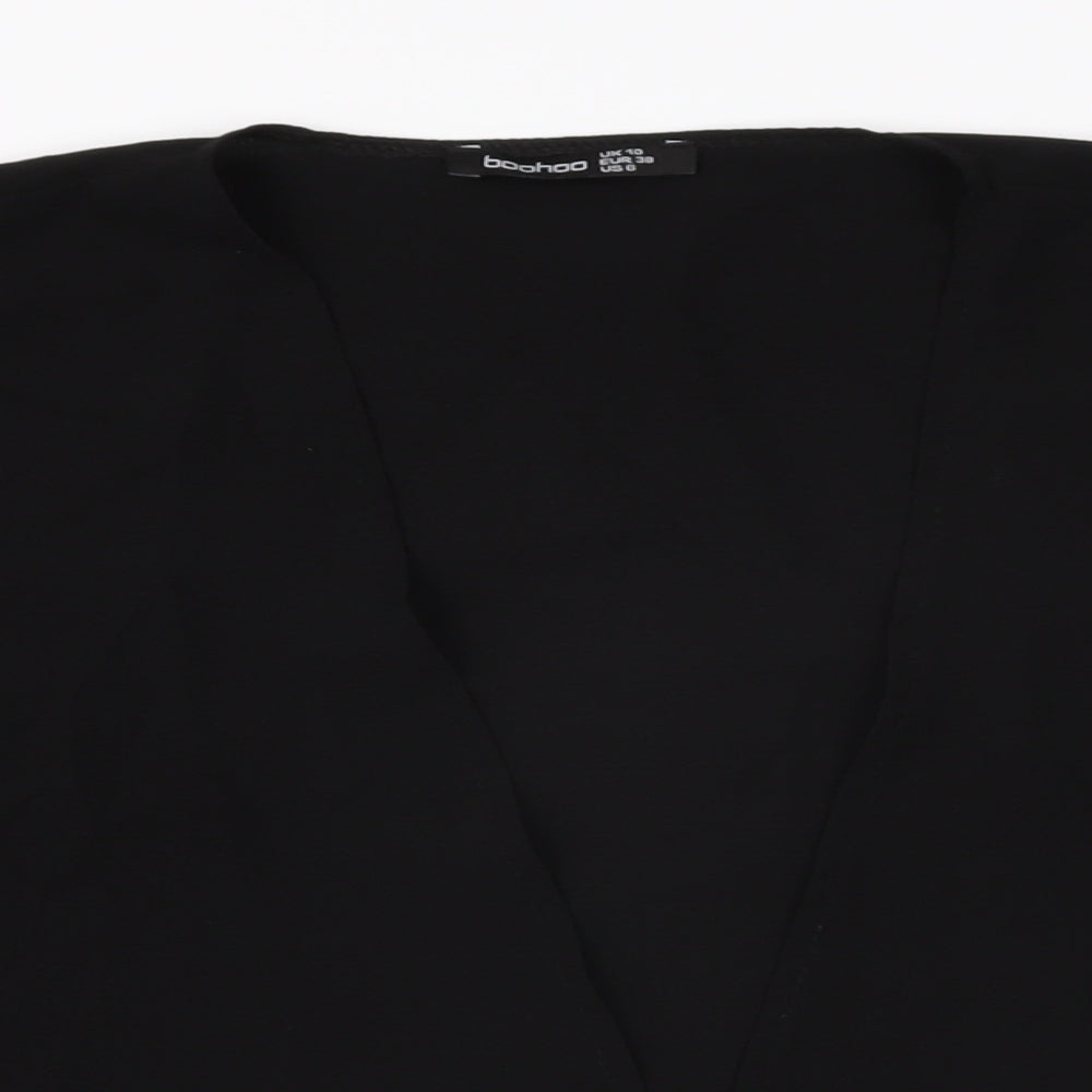 Boohoo Womens Black Polyester Kimono T-Shirt Size 10 V-Neck