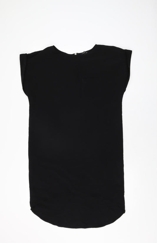 River Island Womens Black Polyester Shift Size 8 Round Neck Zip