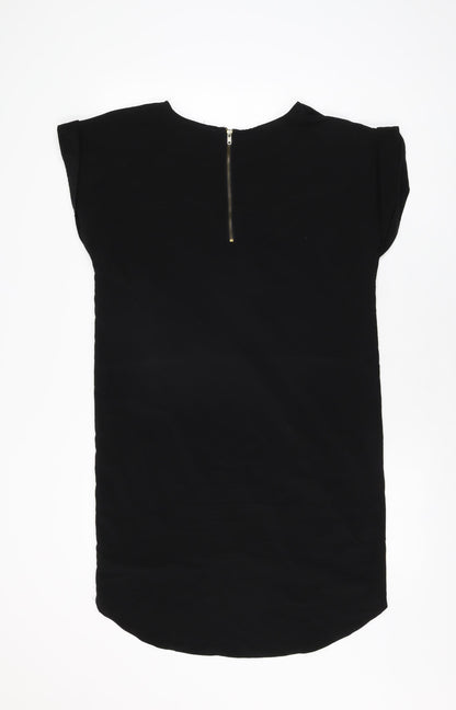 River Island Womens Black Polyester Shift Size 8 Round Neck Zip