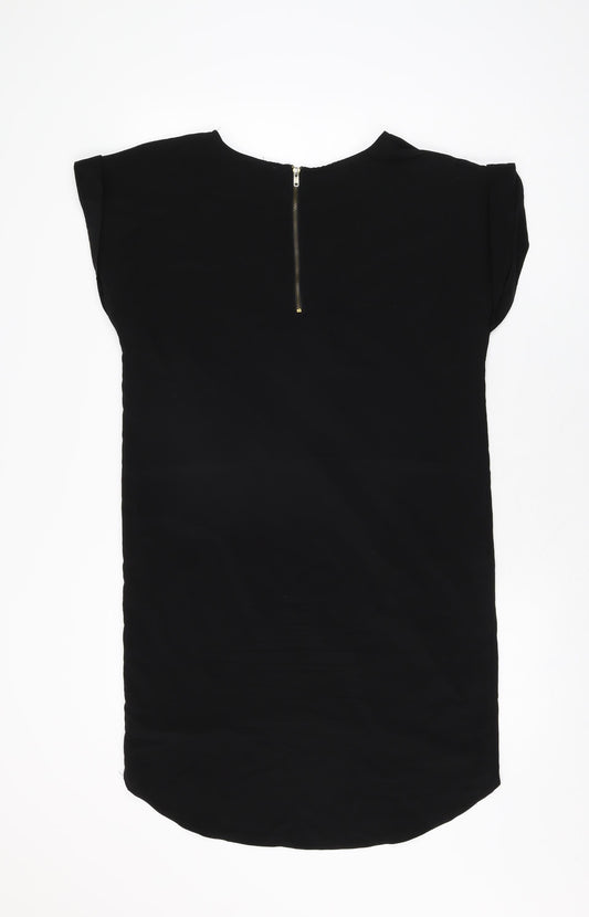 River Island Womens Black Polyester Shift Size 8 Round Neck Zip
