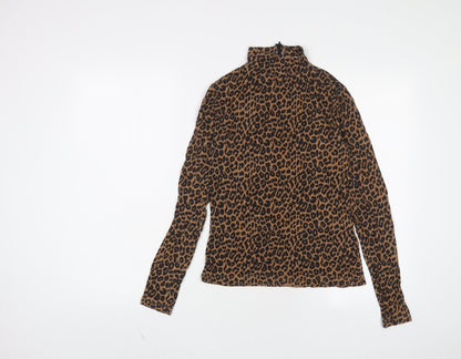 Edited Womens Brown Animal Print Lyocell Basic T-Shirt Size 6 High Neck