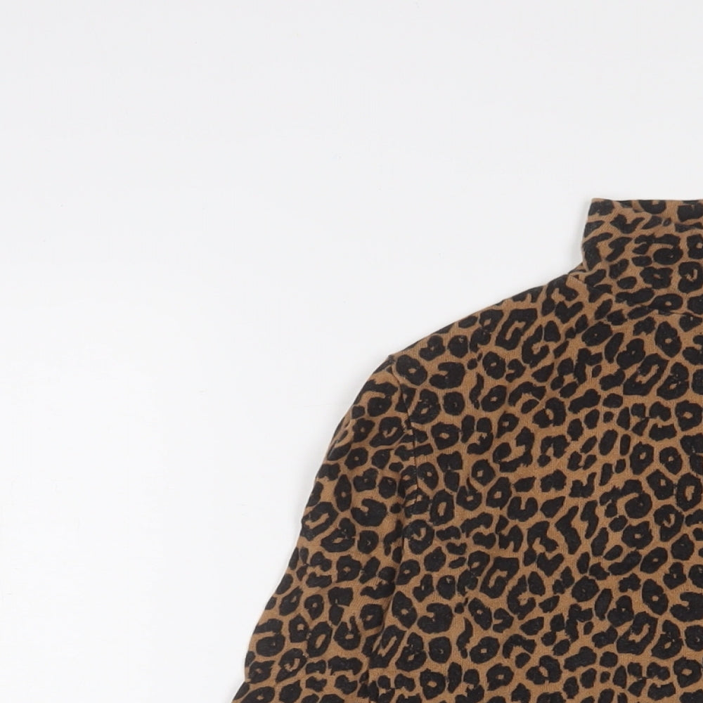Edited Womens Brown Animal Print Lyocell Basic T-Shirt Size 6 High Neck