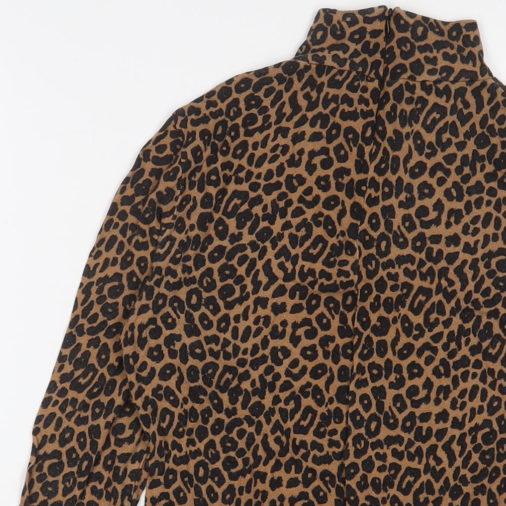 Edited Womens Brown Animal Print Lyocell Basic T-Shirt Size 6 High Neck