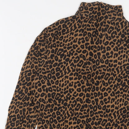 Edited Womens Brown Animal Print Lyocell Basic T-Shirt Size 6 High Neck