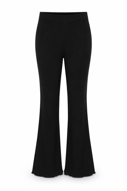 Front view of ASOS women’s black polyester trousers, size UK 10, 28-inch leg regular