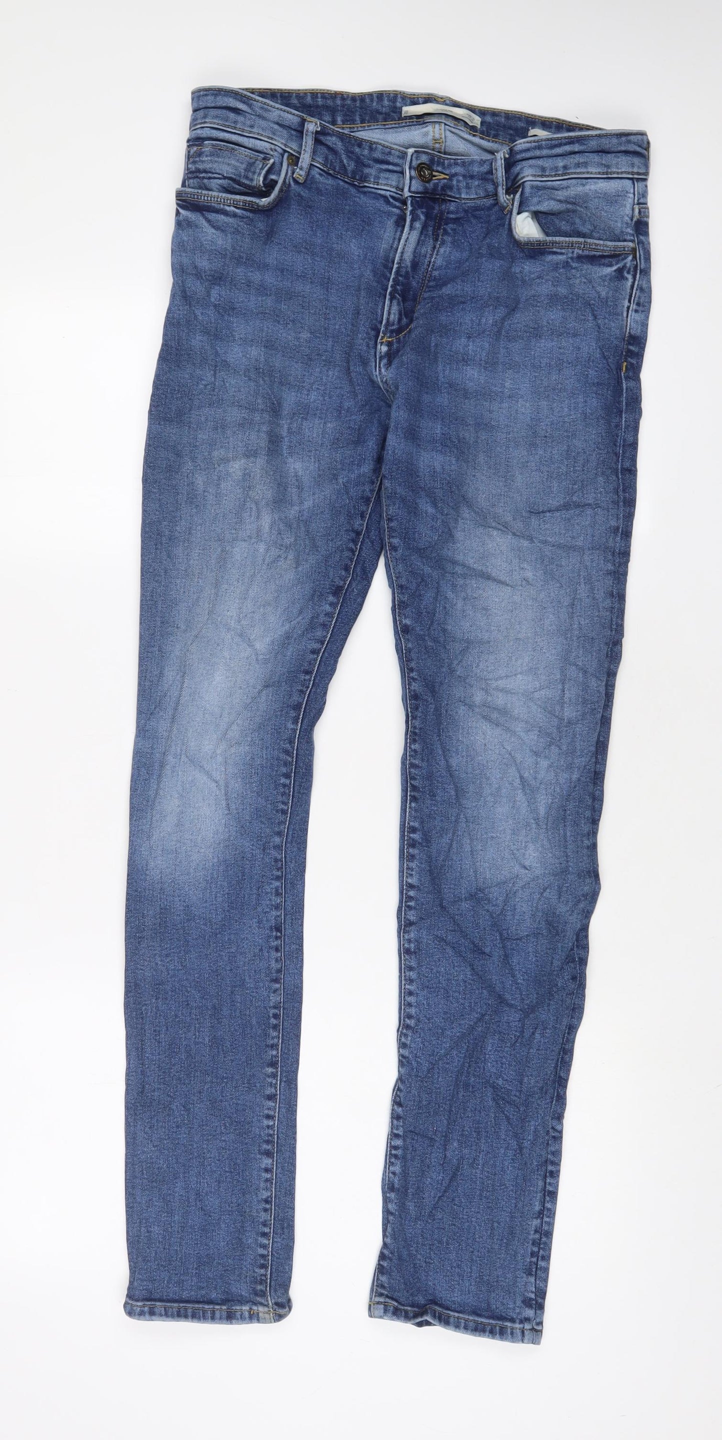 Mango Mens Blue Cotton Straight Jeans Size 32 in L31 in Slim Zip