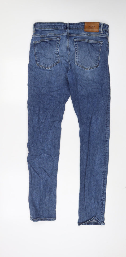Mango Mens Blue Cotton Straight Jeans Size 32 in L31 in Slim Zip